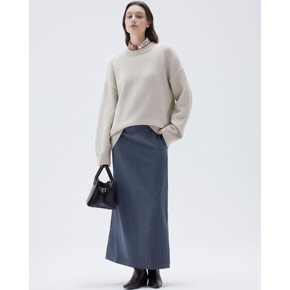 Women Cashmere Blend Oversized Crew Neck Stone Soft Warm Pullover Sweater - Picture 5 of 5